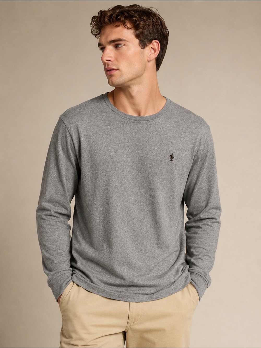 Polo Ralph Lauren Men's Gray Long Sleeve Crew Neck T-Shirt Size M